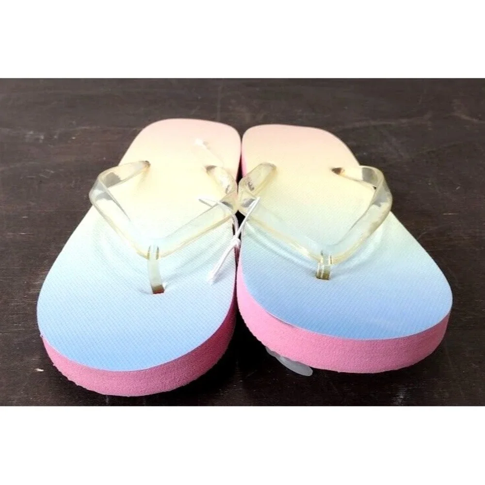 Cat and Jack Kids Girls XL 6 Flip Flops Rainbow‎ Ombre Clear Strap Beach Sandals